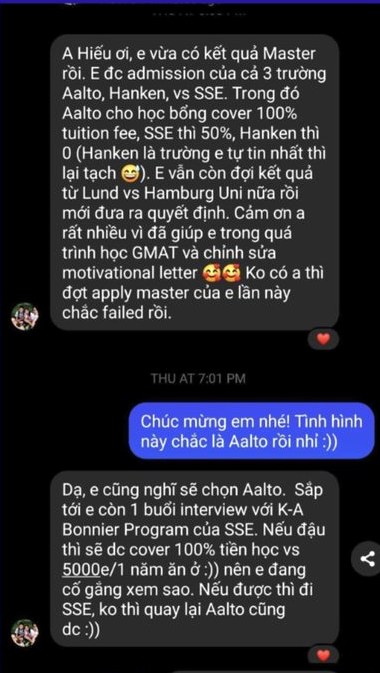 Bài đăng kết quả admission và học bổng của học viên Scholish