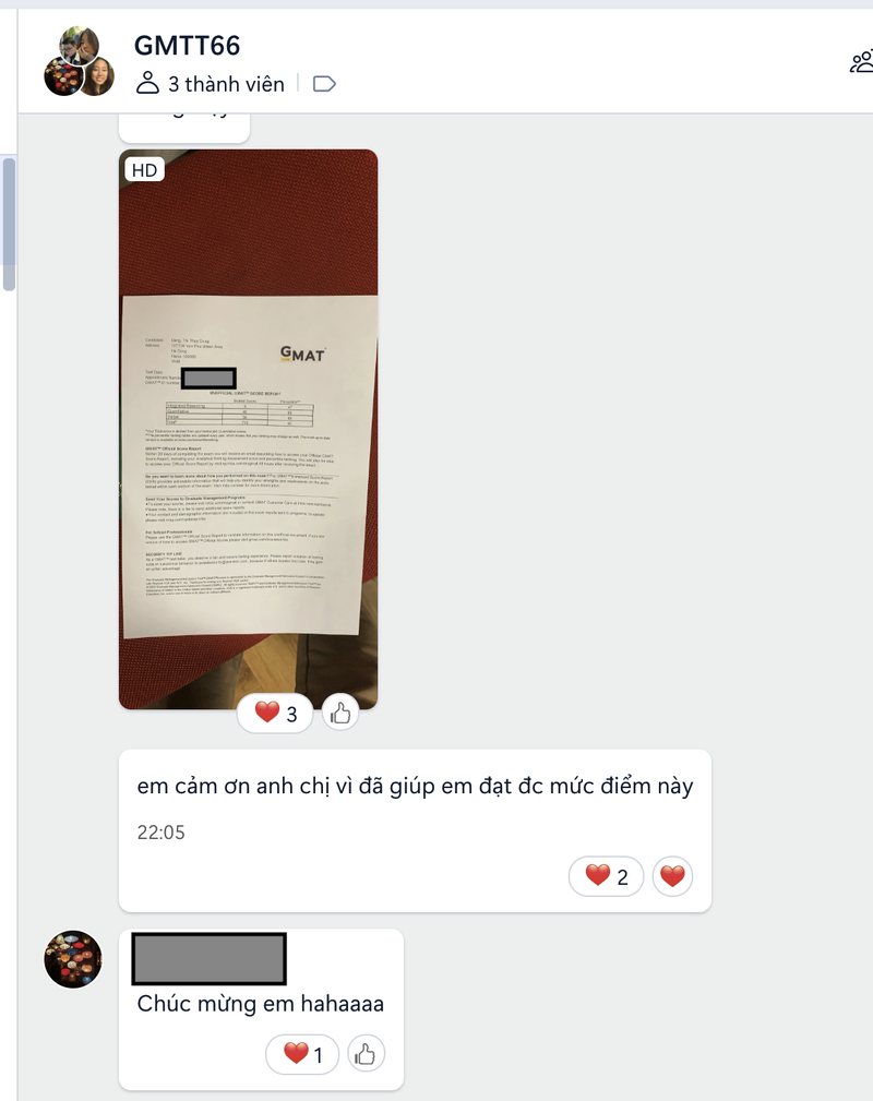 Bài đăng kết quả GMAT 710 của học viên Dung